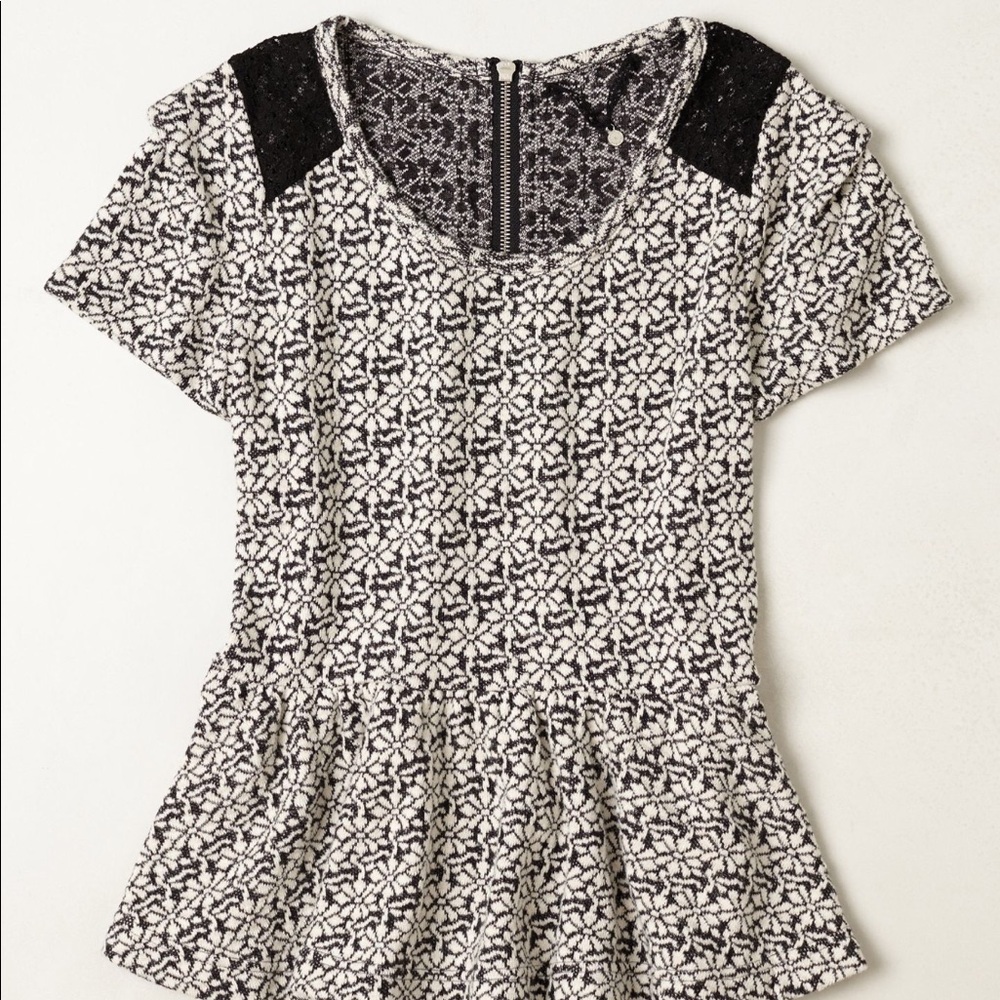 Anthro Knitted & Knotted Jacquard Peplum Top